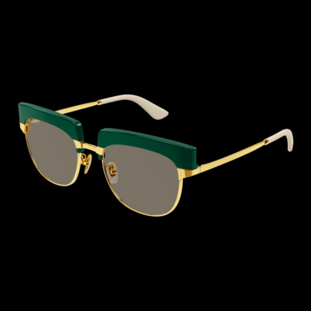 Gucci Green Gold/yellow + Burgundy Rectangular Unisex Sunglasses GG1132S 002